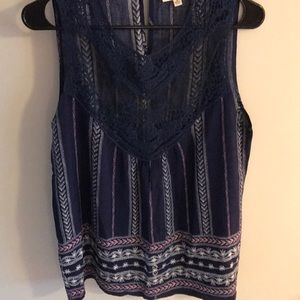 Entro Sleeveless Lace Crochet Boho Blouse